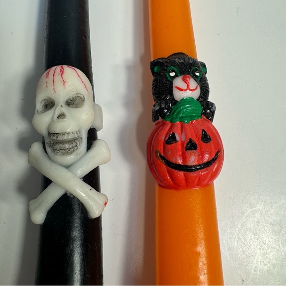 NWT. Vintage Halloween Taper Candles skeleton and black cat in Pumpkin 2 Set 10" - Picture 7 of 15